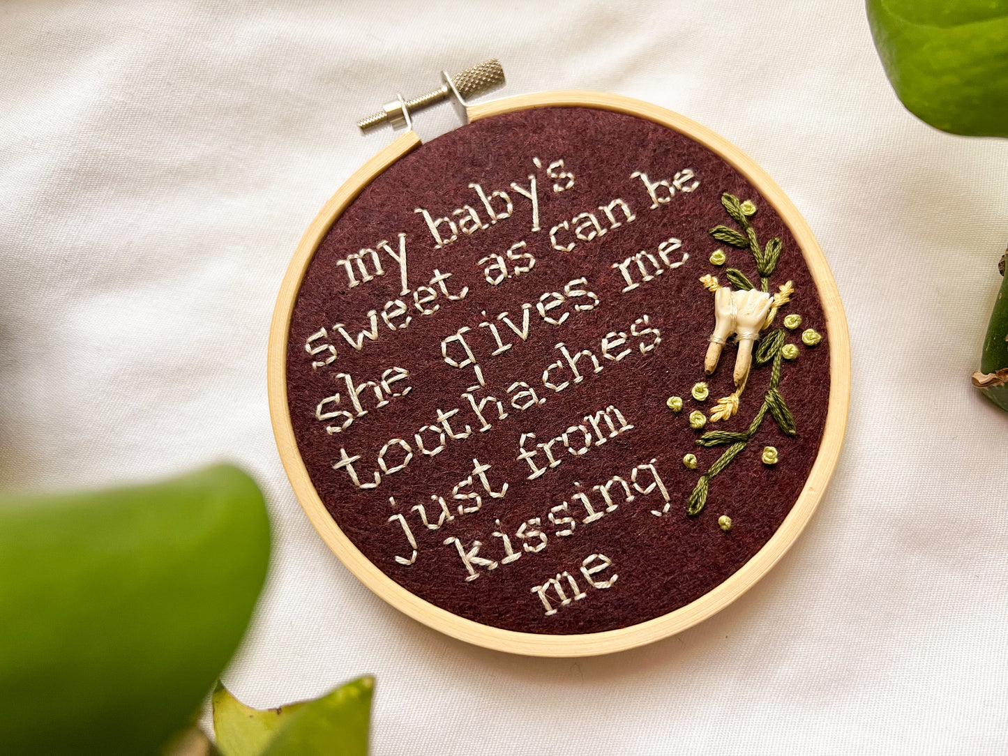 toothaches embroidery hoop