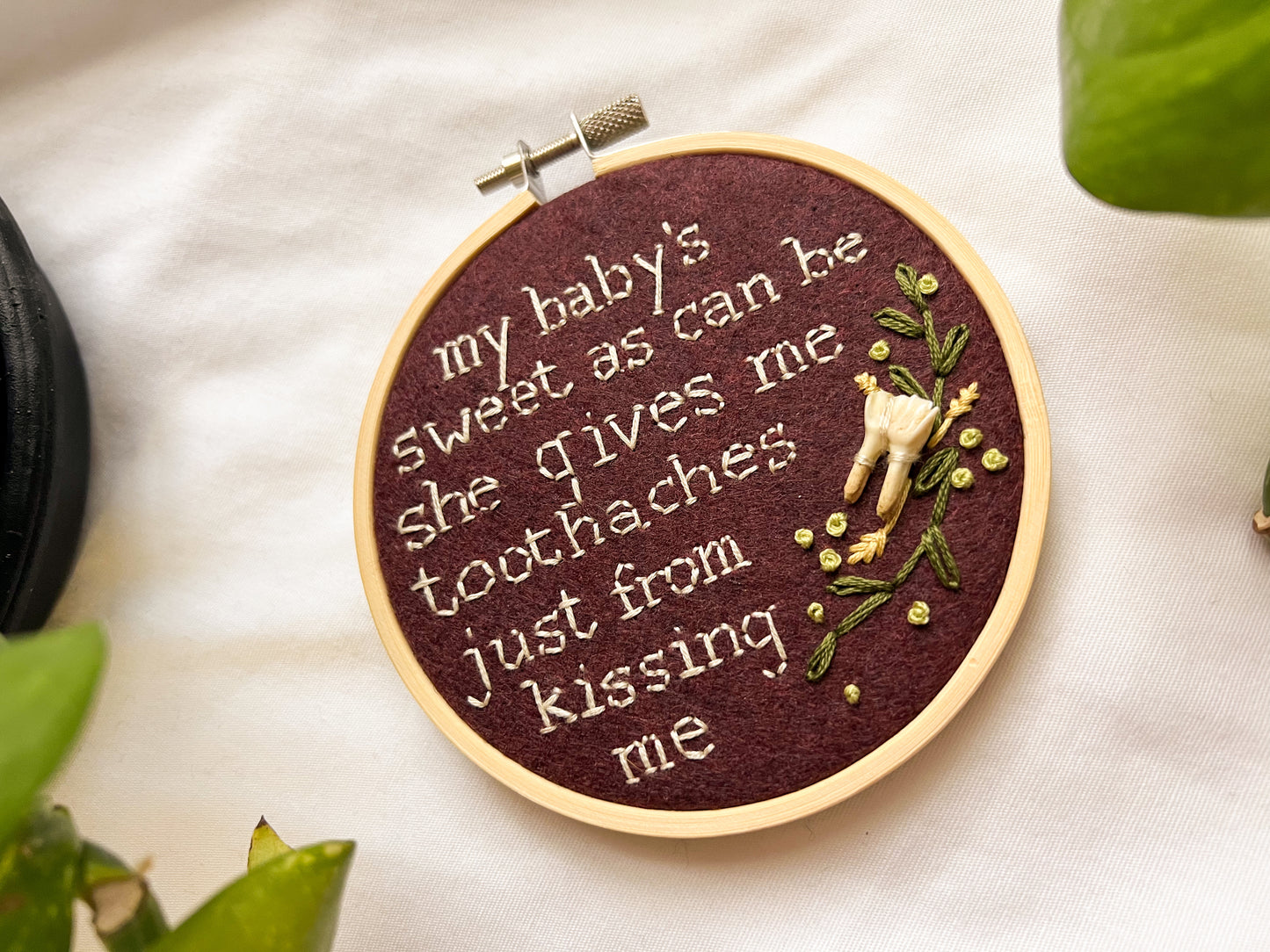 toothaches embroidery hoop