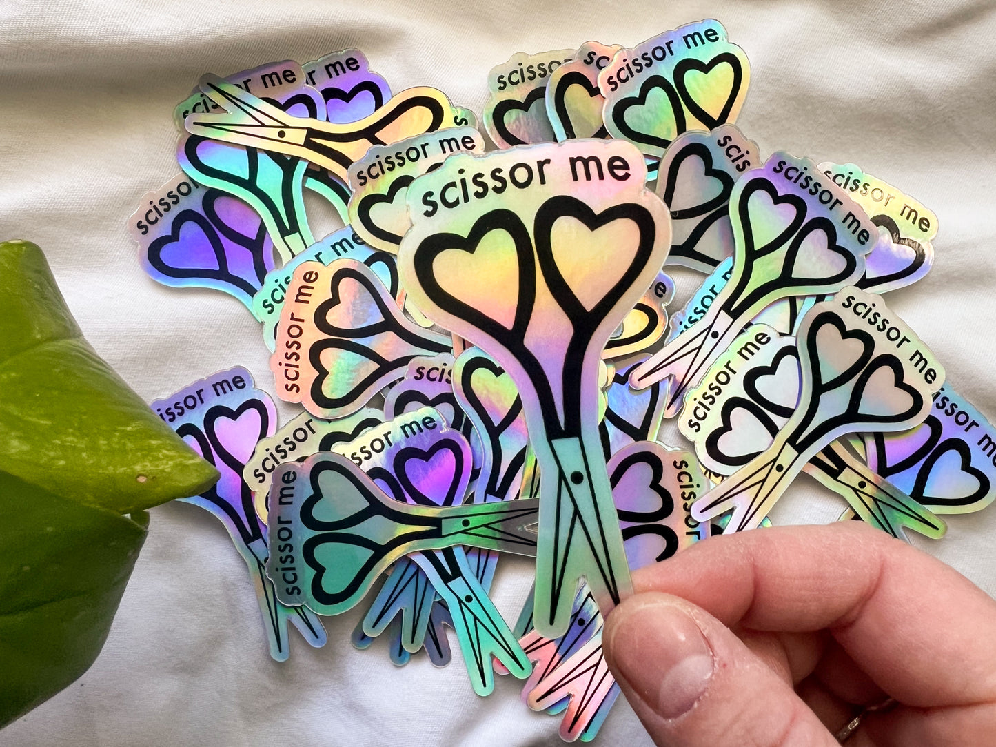 scissor me holographic sticker