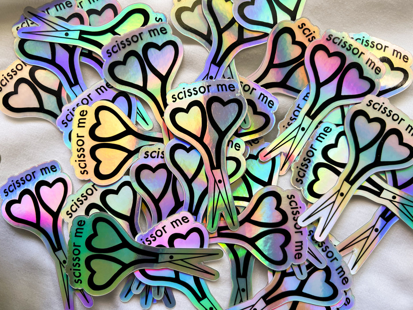 scissor me holographic sticker