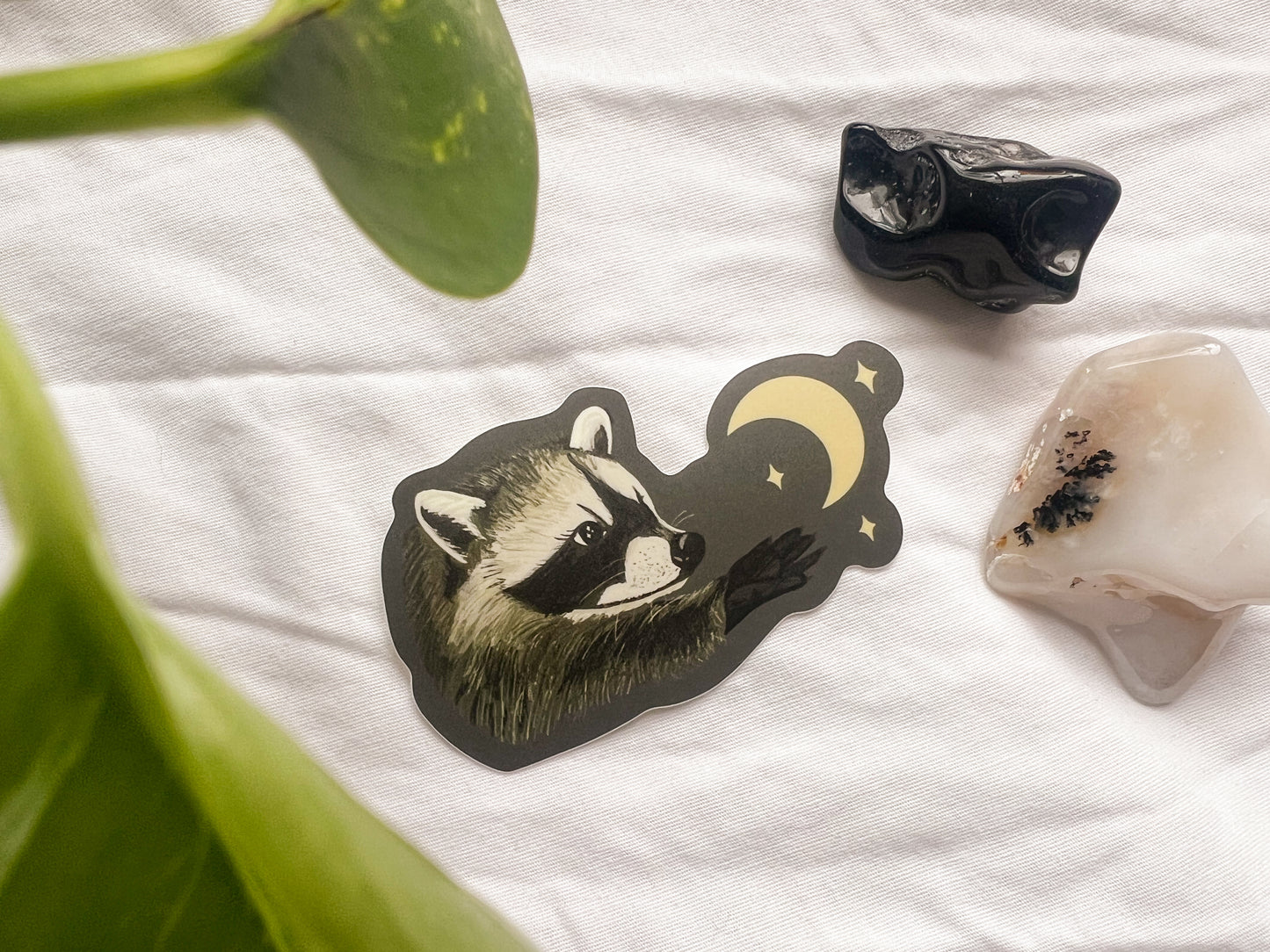 raccoon & moon sticker