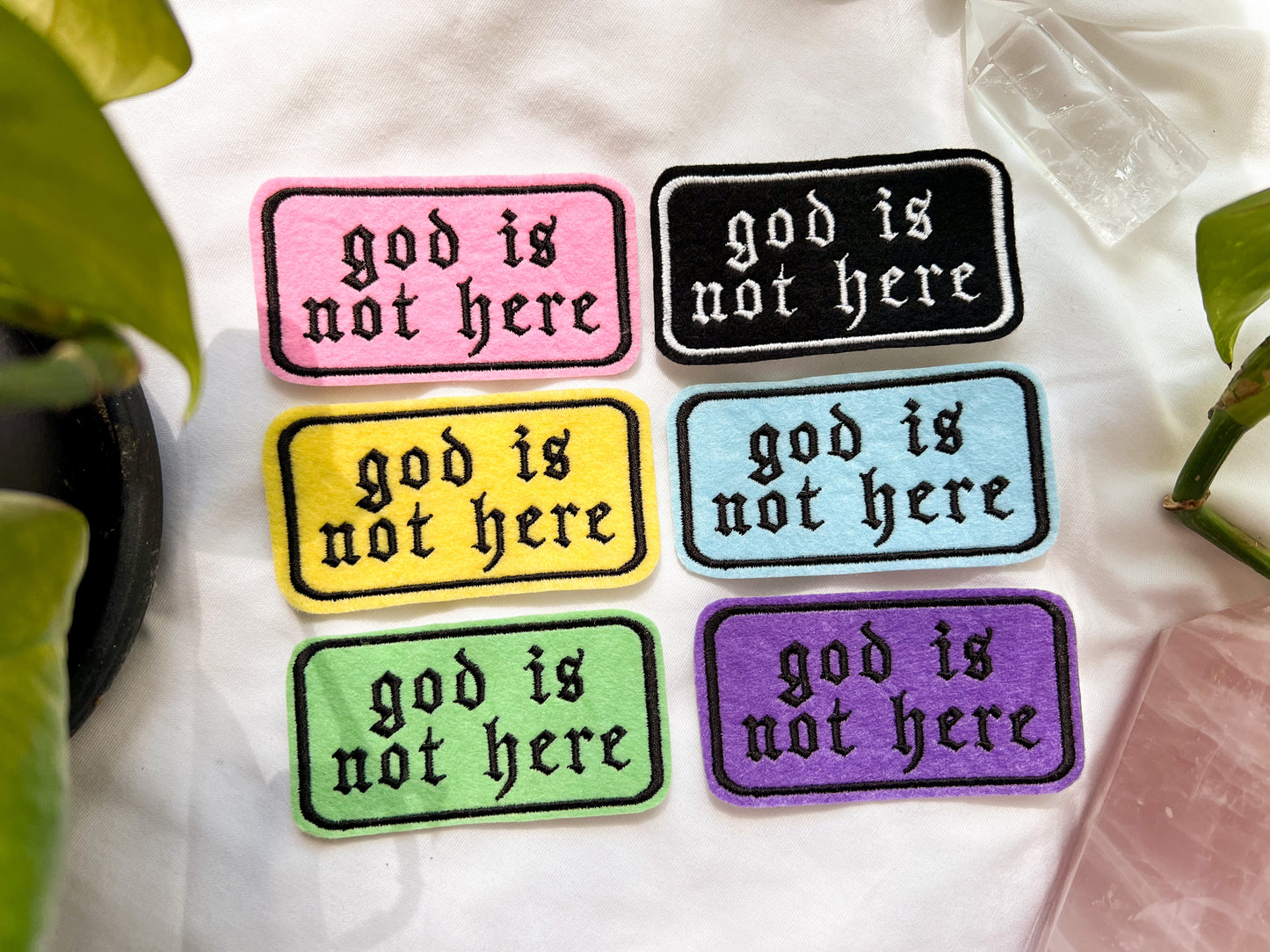 god is not here iron-on patch