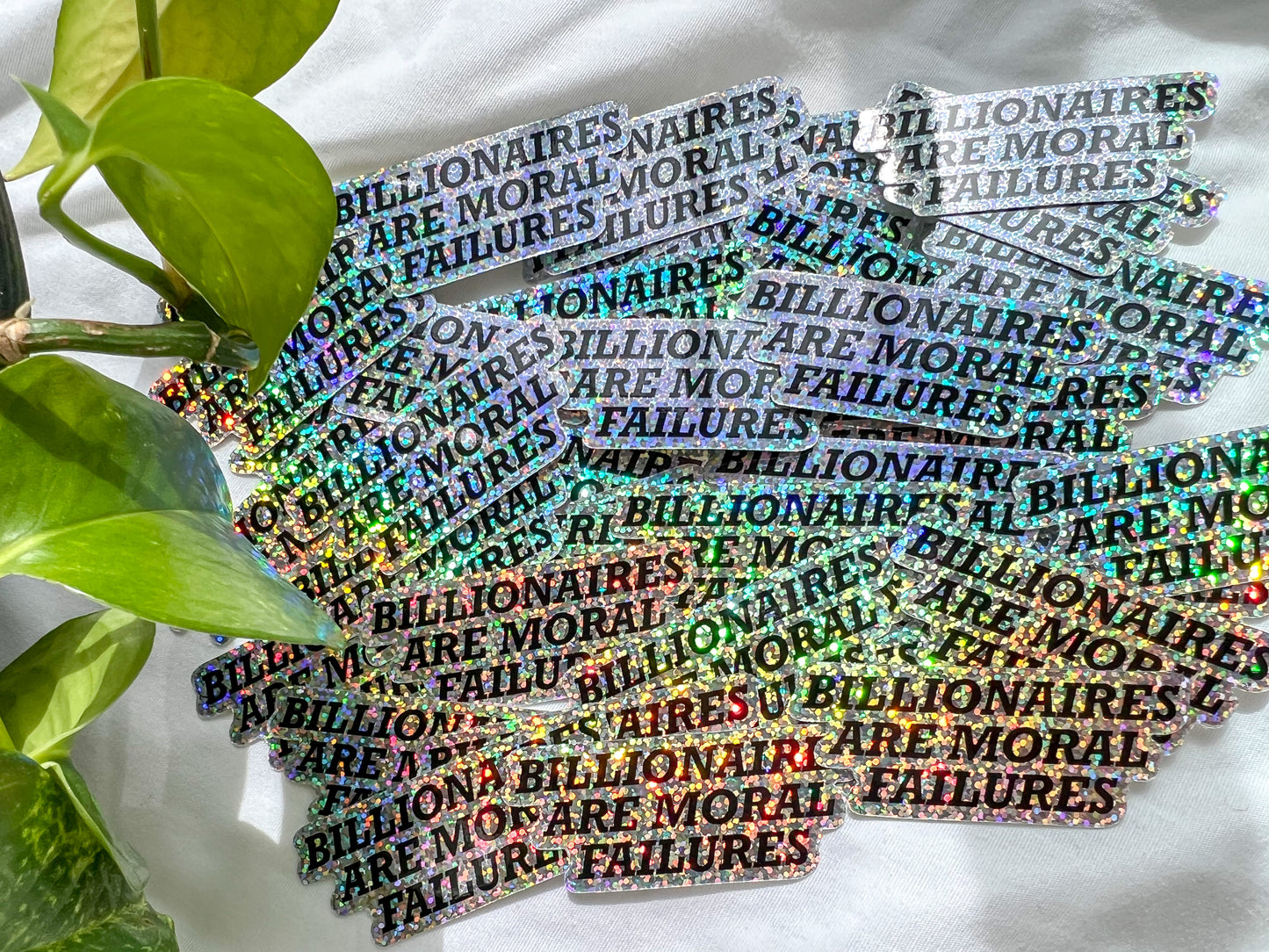 billionaires are moral failures holographic glitter sticker