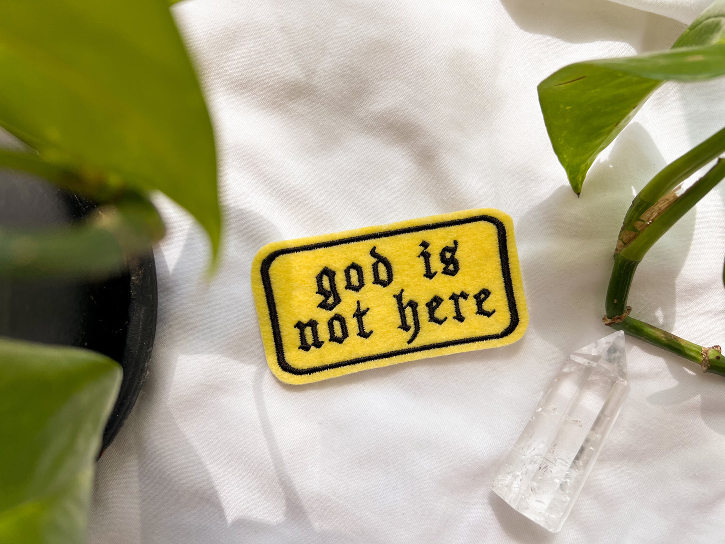 god is not here iron-on patch