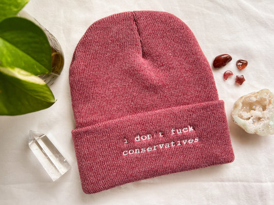i don't fuck conservatives beanie