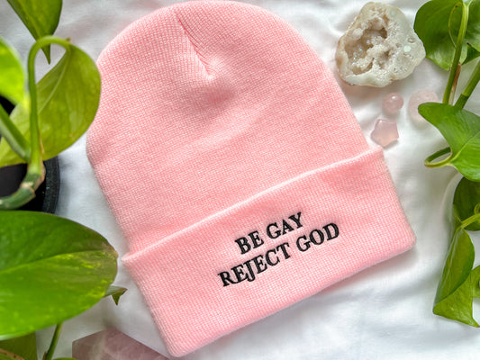 be gay reject god beanie