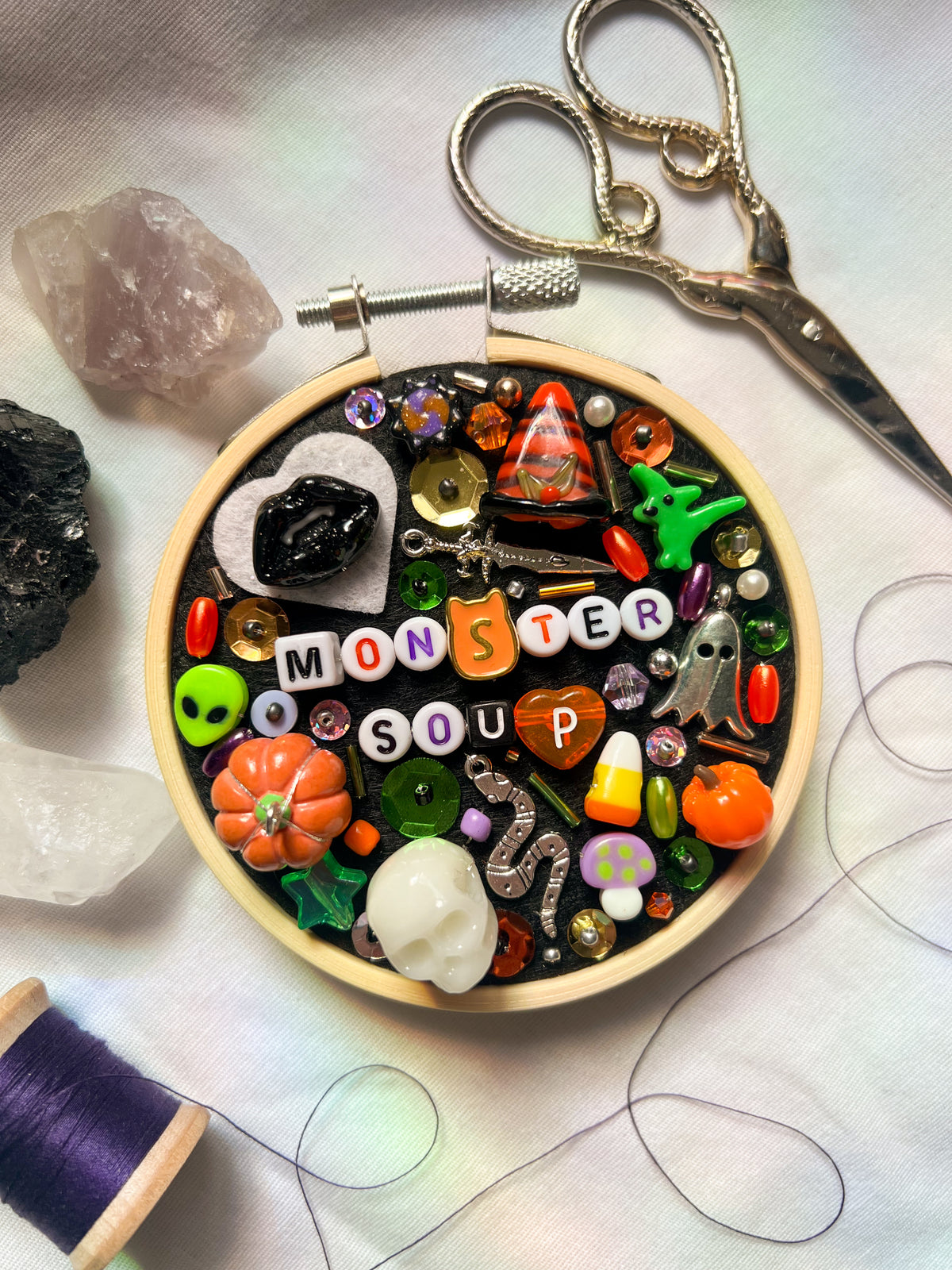 monster soup mini halloween charm embroidery