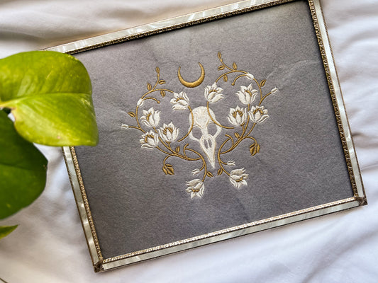 floral skull framed embroidery