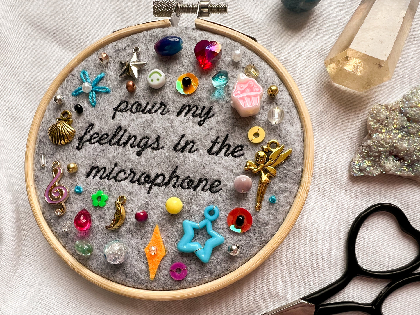 DON’T SMILE sabrina charm embroidery hoop