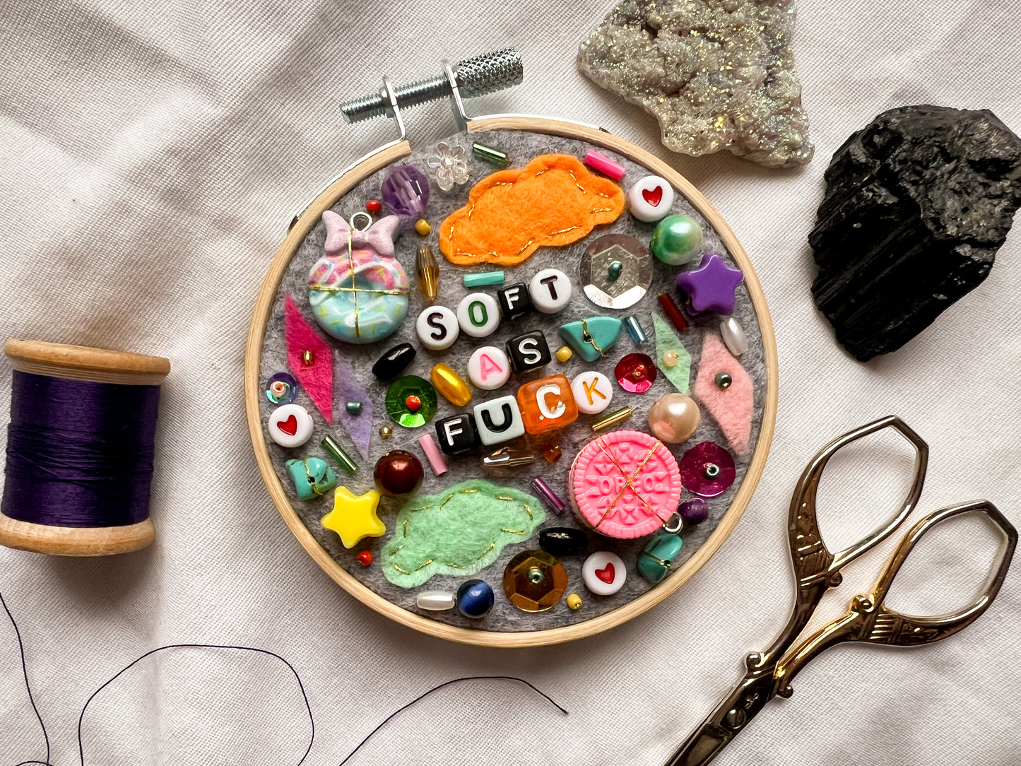 soft as fuck charm embroidery *mini* grey