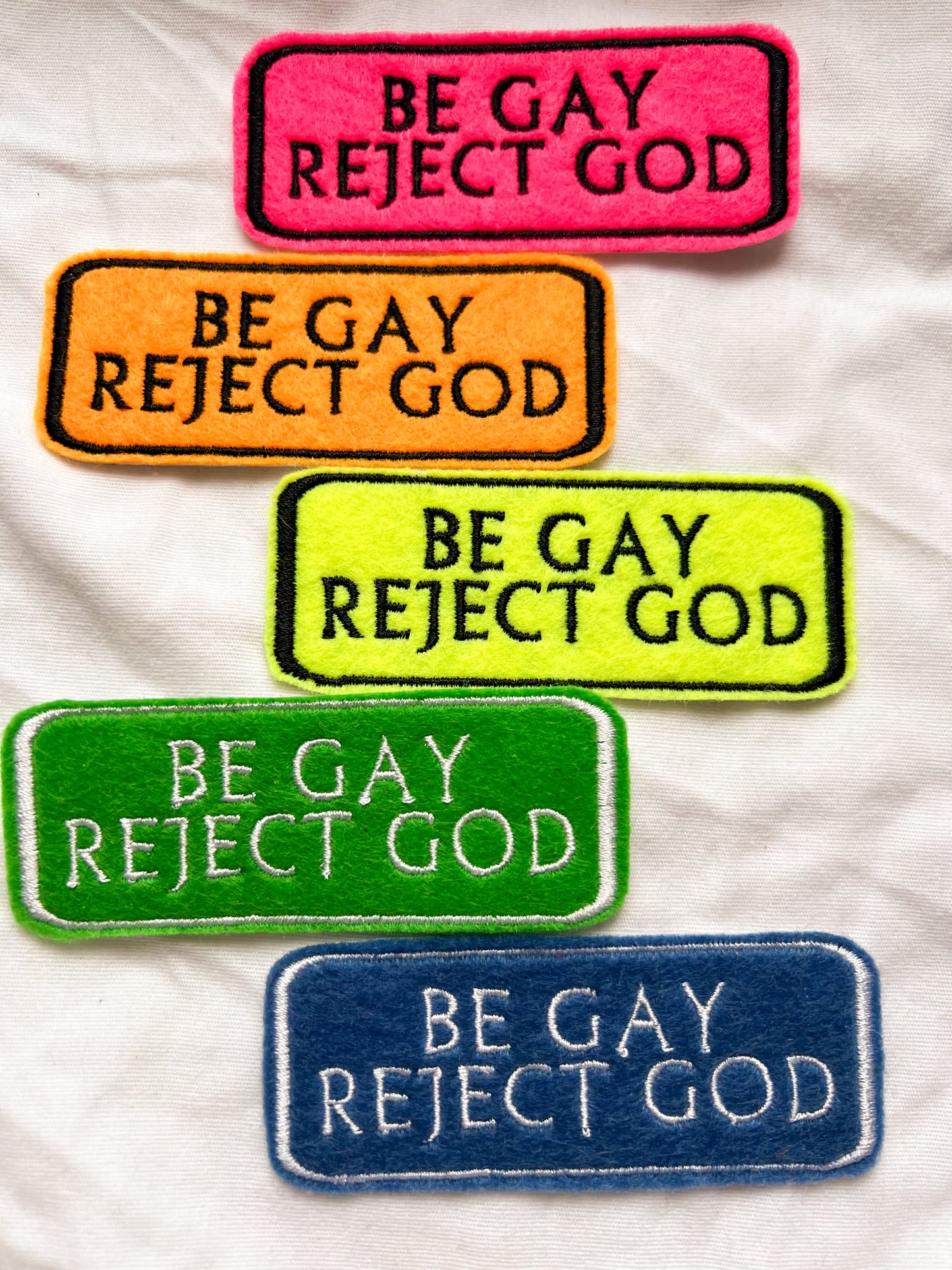 be gay reject god MYSTERY COLOR iron-on patch