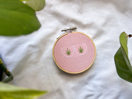 mini pastel weed boobies embroidery hoop