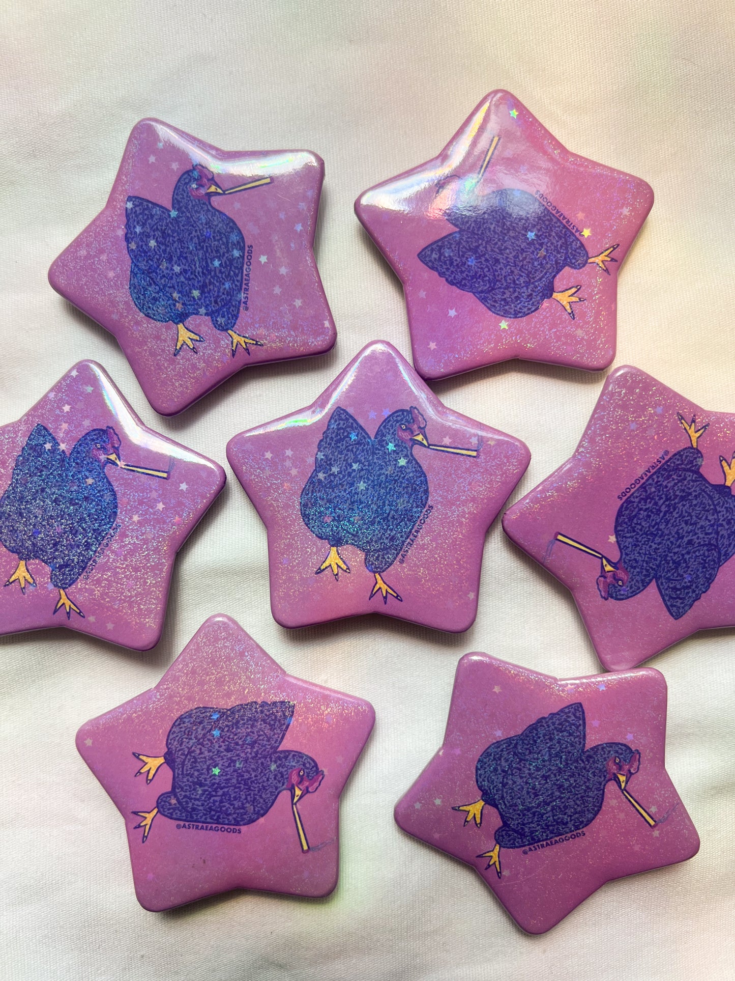 smoking chicken star-shaped holographic pin
