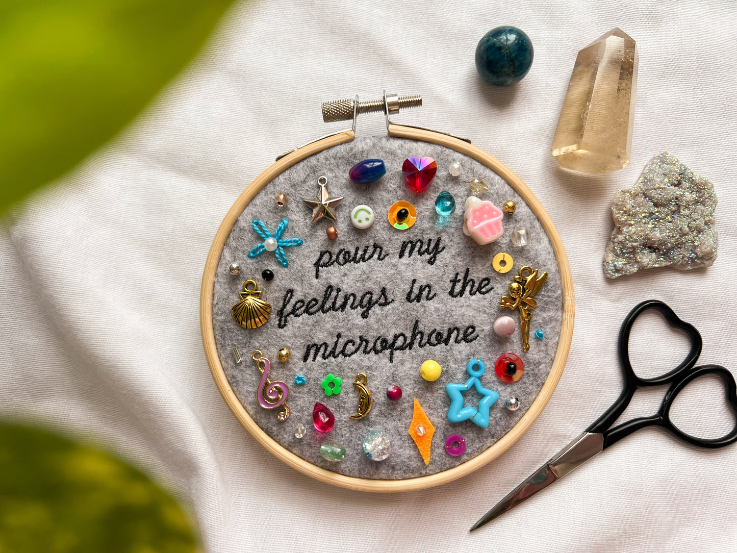 DON’T SMILE sabrina charm embroidery hoop