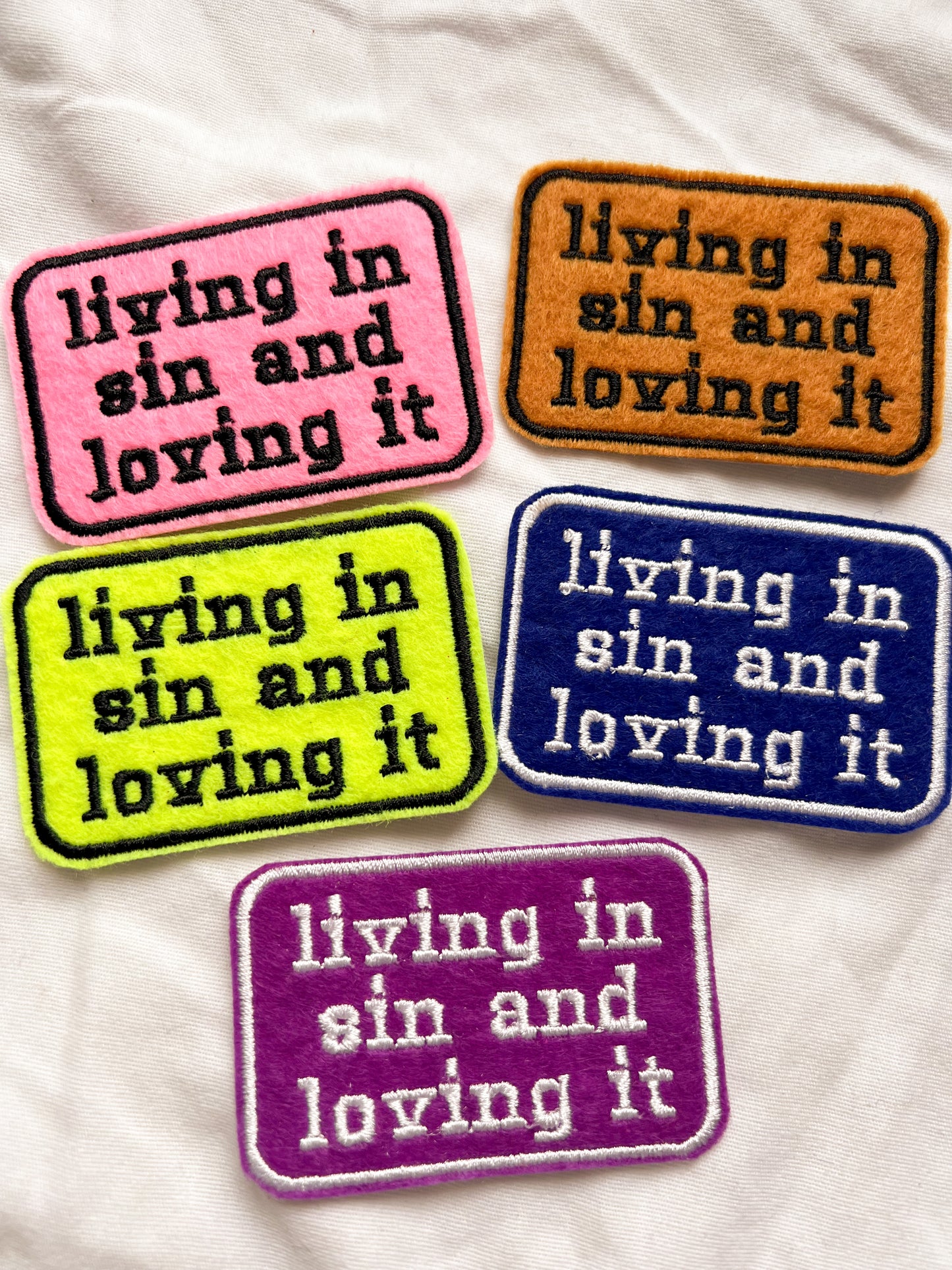 living in sin and loving it MYSTERY COLOR iron-on patch