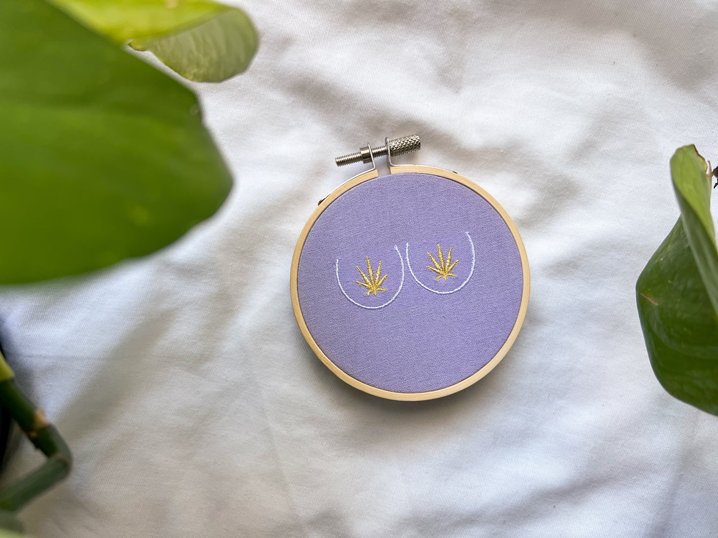 mini pastel weed boobies embroidery hoop