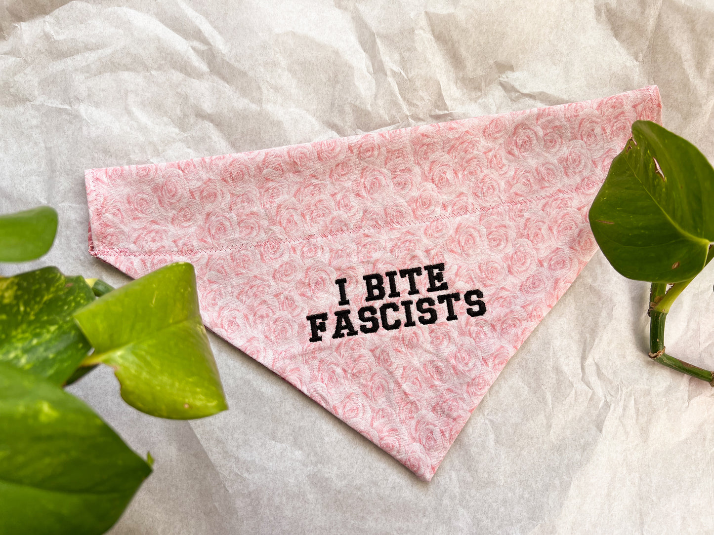 i bite fascists pet bandana pink