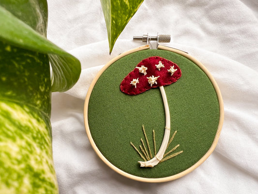 bone mushroom oddity embroidery hoop