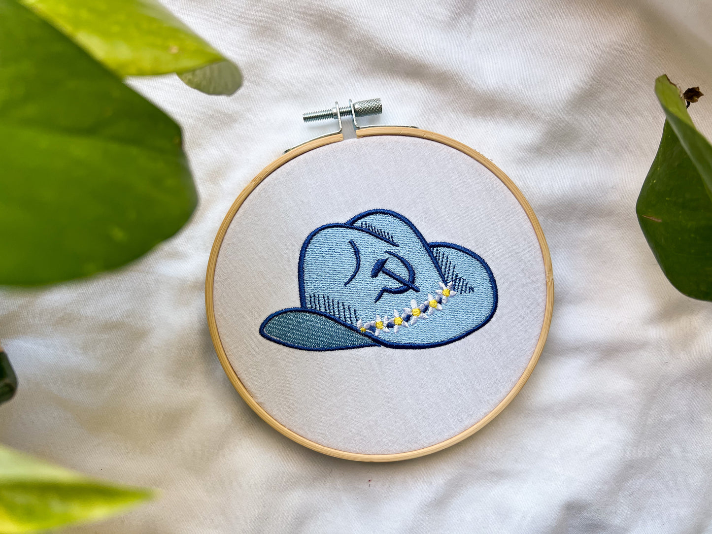 commie cowpoke embroidery hoop