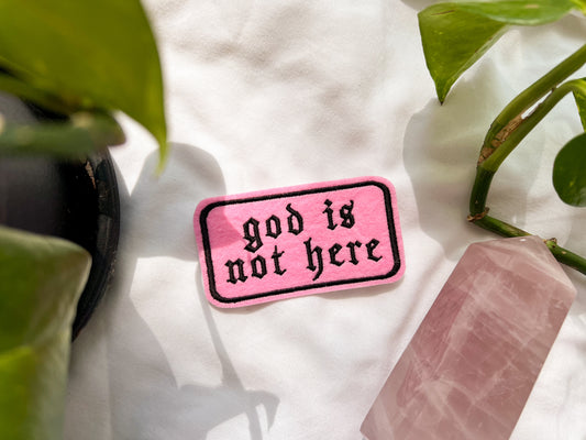 god is not here iron-on patch