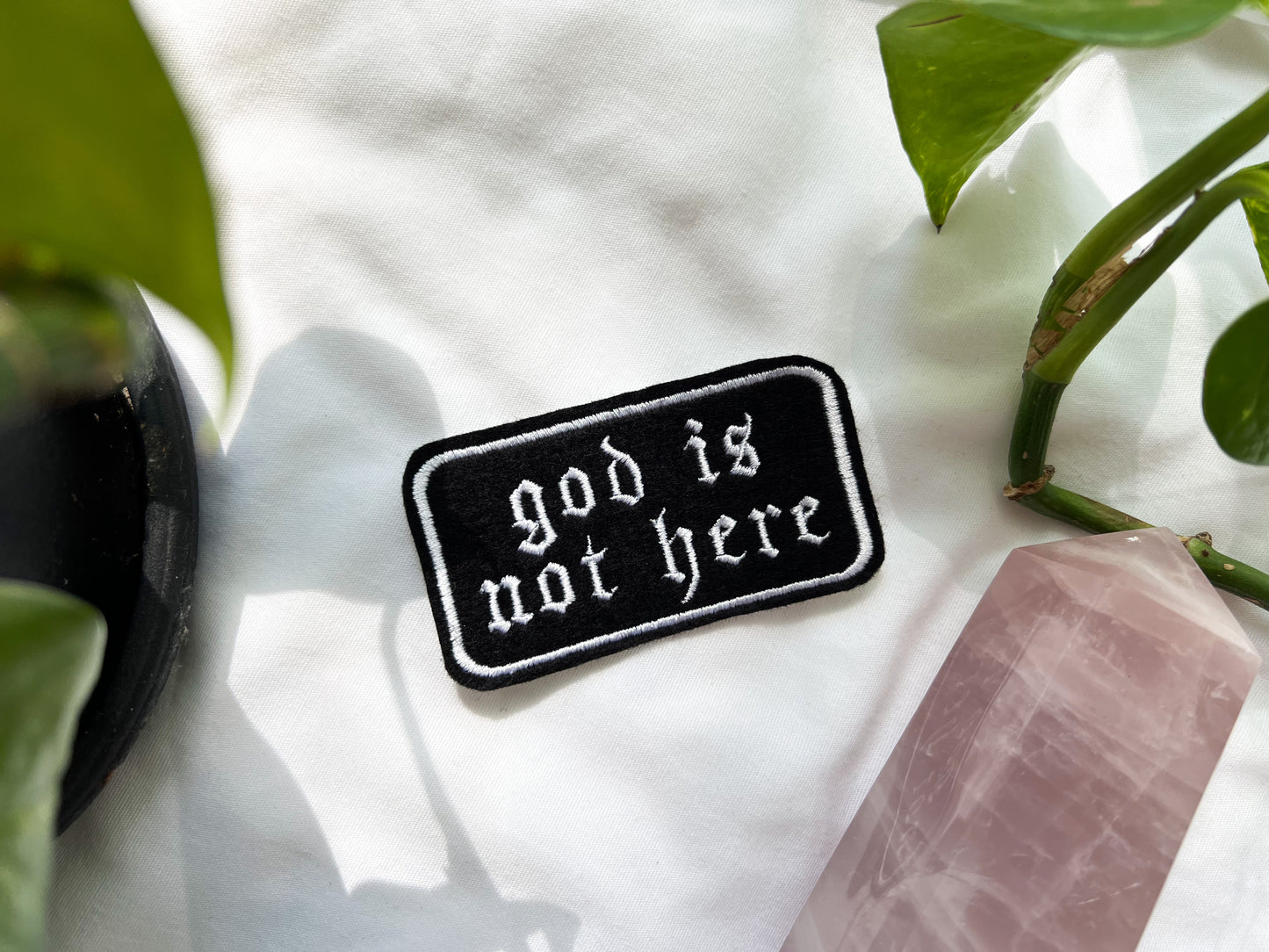 god is not here iron-on patch