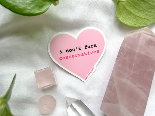i don’t fuck conservatives heart sticker