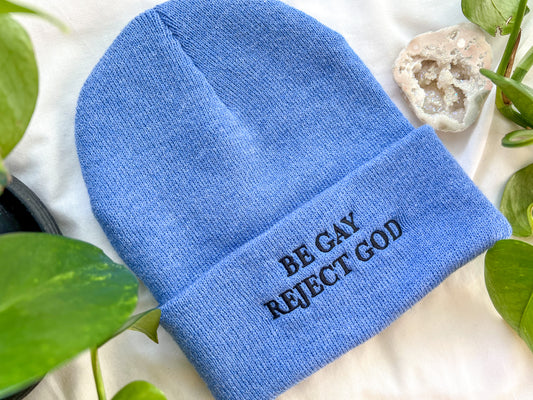 be gay reject god beanie