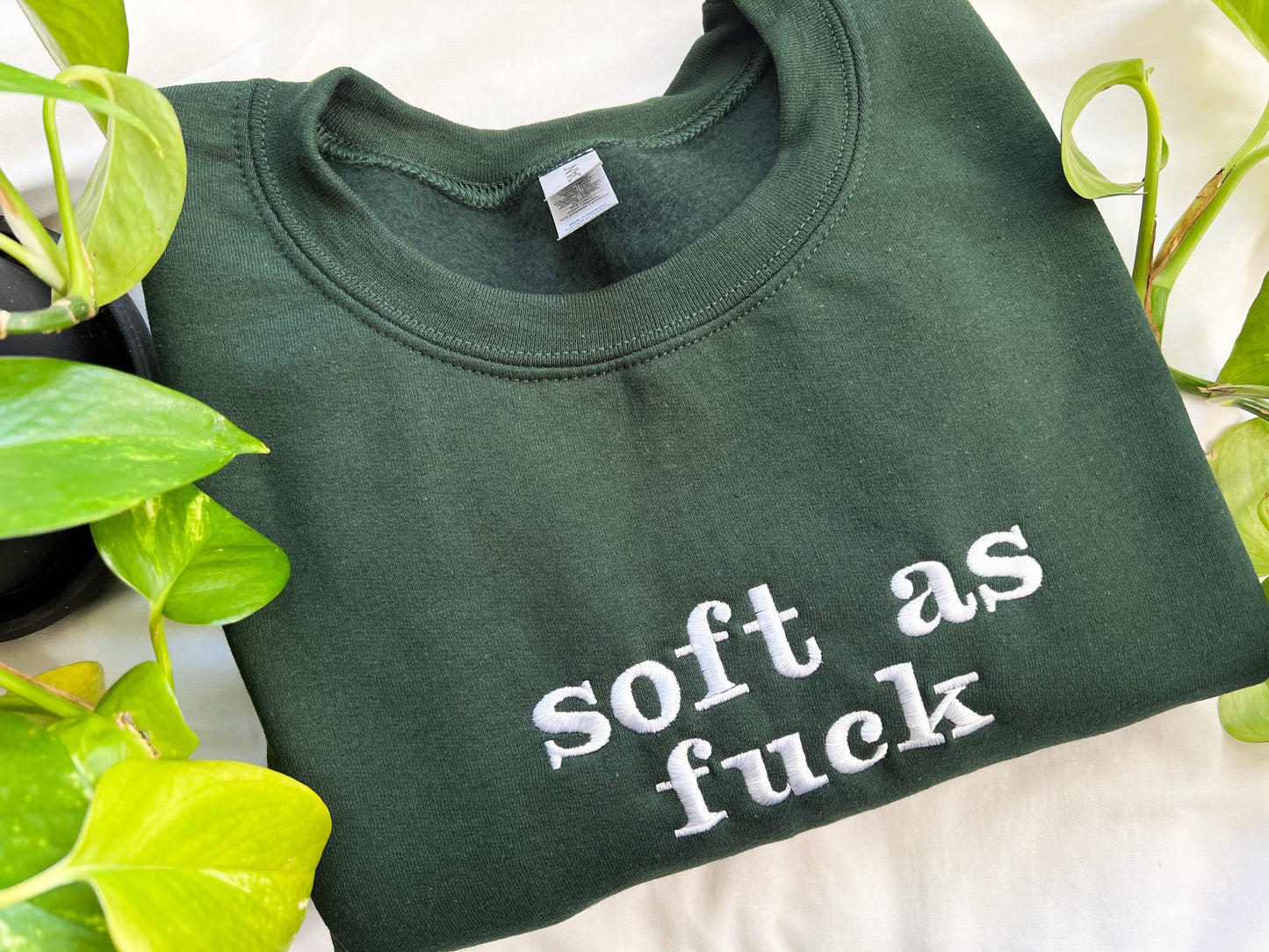 soft as fuck embroidered crewneck (PREORDER-forest green)