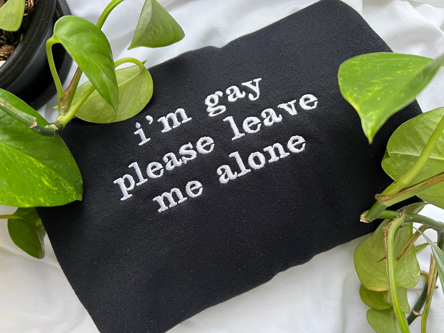 i’m gay please leave me alone embroidered crewneck (PREORDER)