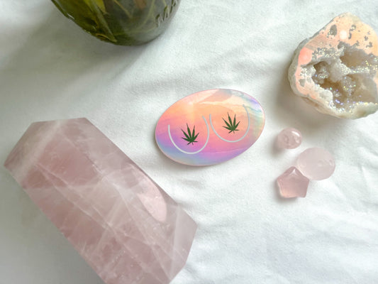 weed boobies holographic sticker