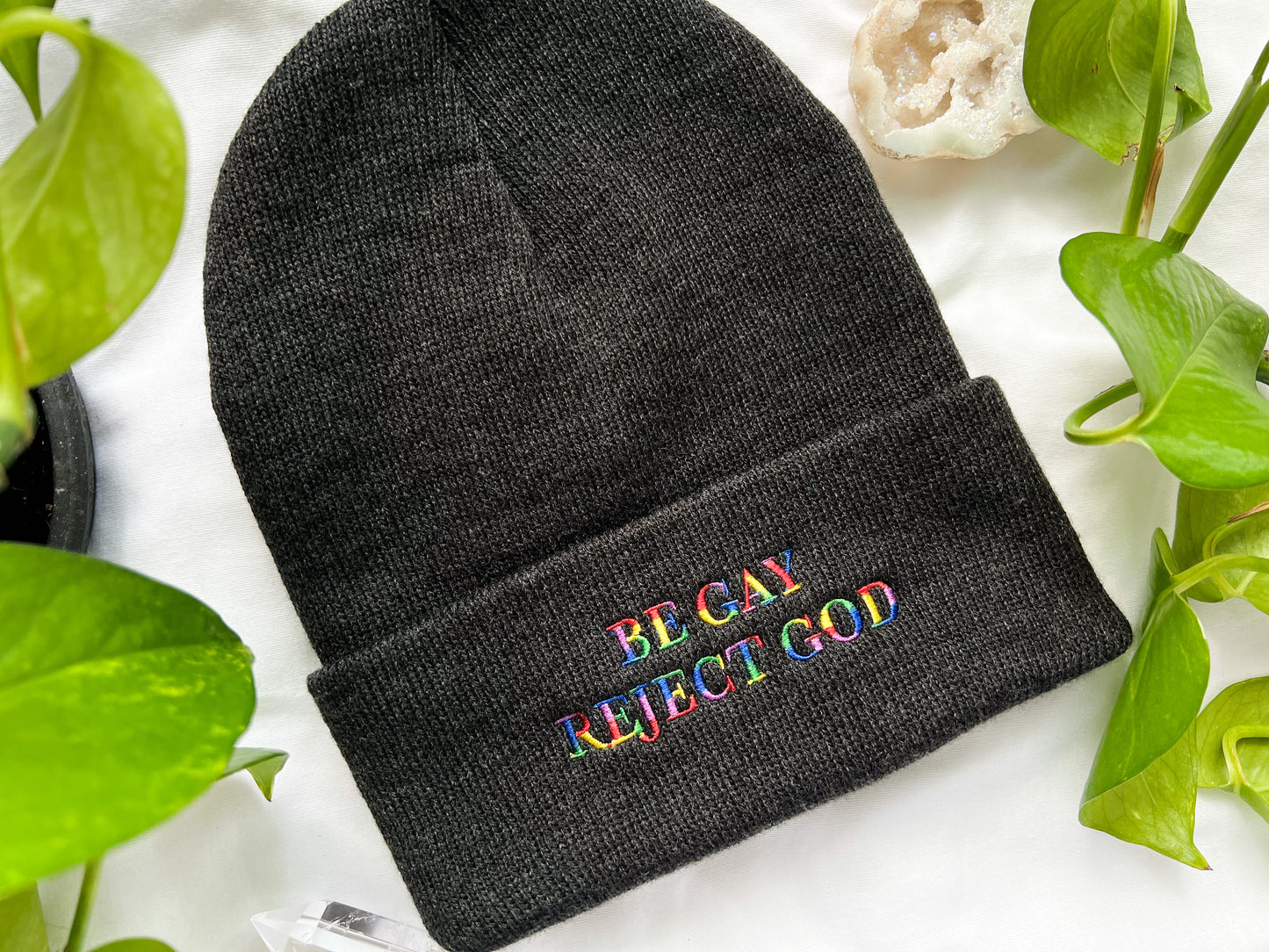 be gay reject god beanie
