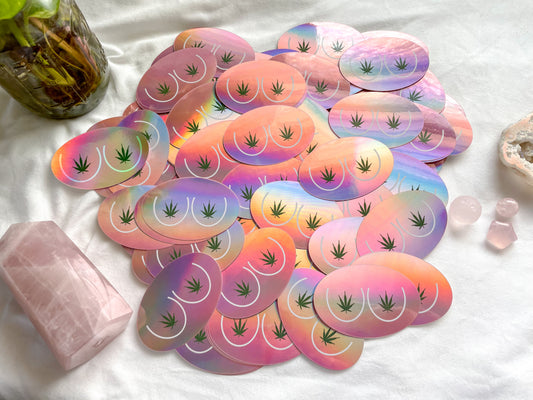weed boobies holographic sticker